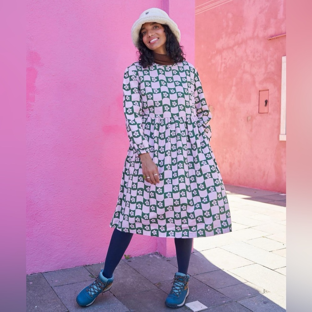 Rare Lucy & Yak Maeve Dress Clora Print Pink Green Size UK12 US8
